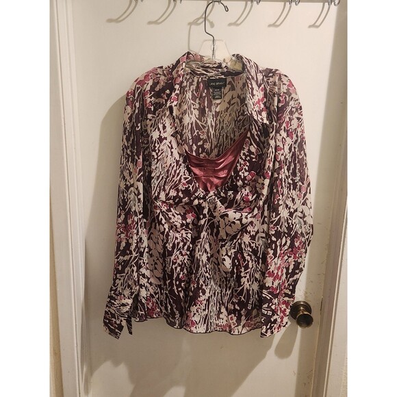 Lane Bryant Size 26/28 Purple Floral V-Neck Chiffon Long Sleeve Top w/Camisole‎ - Picture 1 of 9